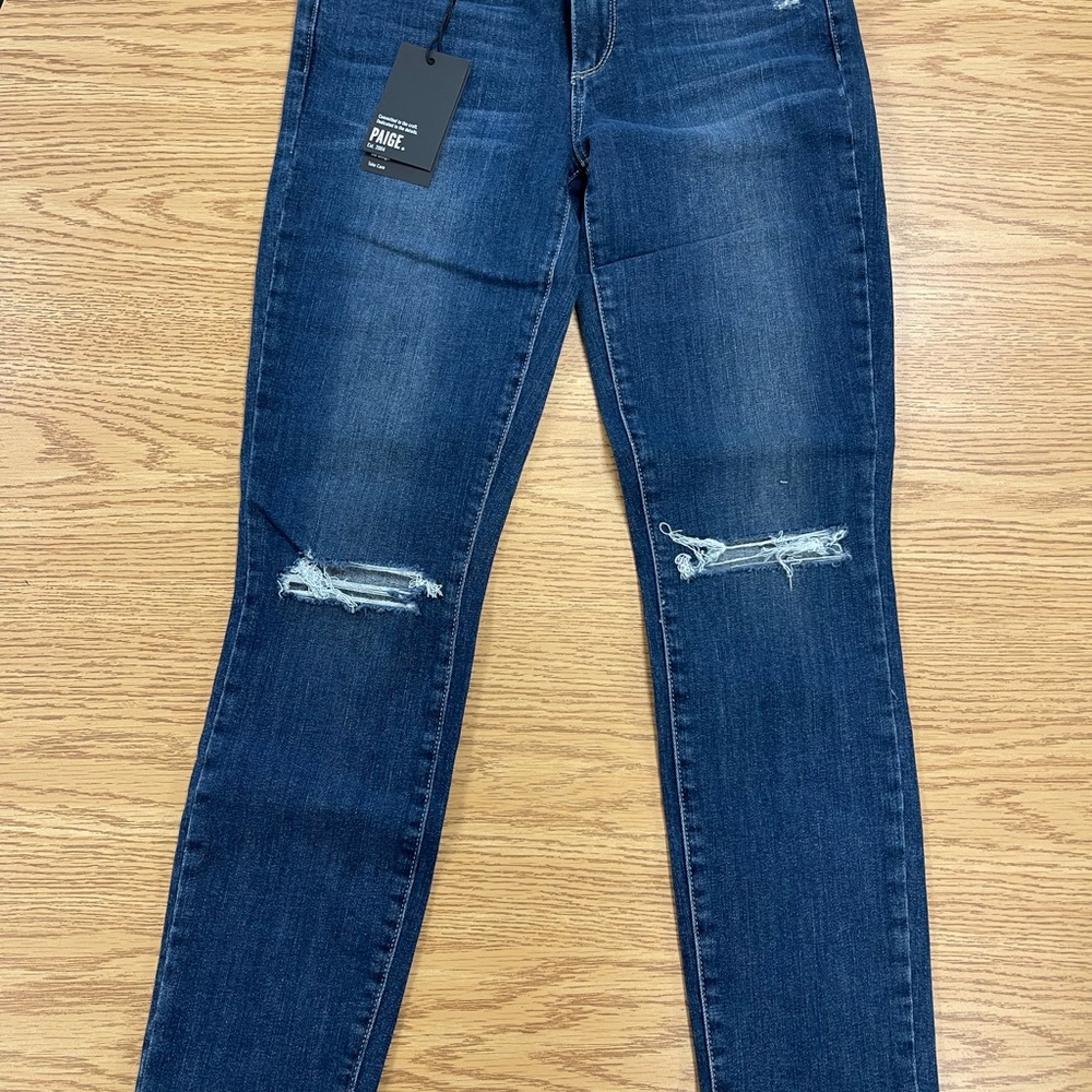 PAIGE Dark Blue Distressed Skinny Jeans